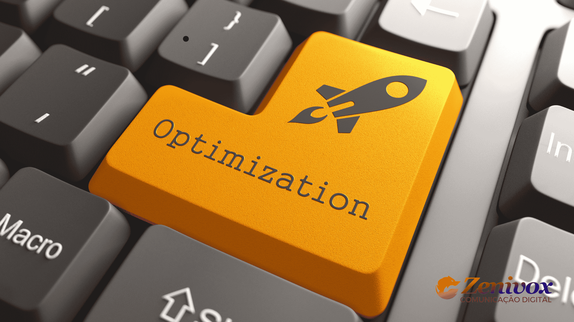Imagem de um teclado com o botão ENTER escrito a palavra Otimização com um foguete representando a Otimização de Campanhas de Marketing com IA como ChatGPT