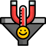 Uma representação de um funil de marketing digital fazendo a atração e aquecimento de lead