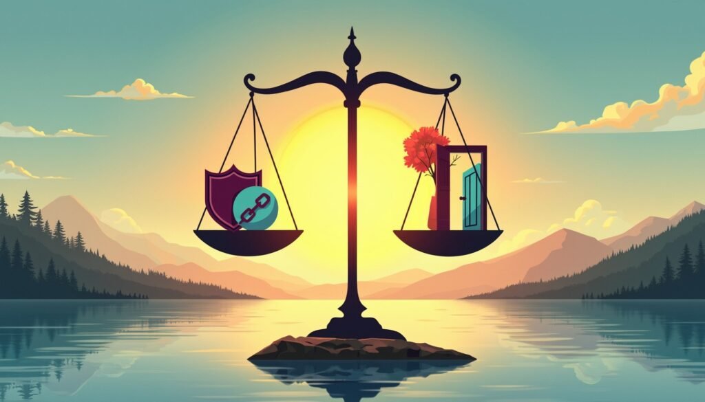 Análise SWOT: os pontos fortes e fracos de sua empresa, ilustrados através de uma balança equilibrando forças e fraquezas, representando a avaliação estratégica da metodologia SWOT