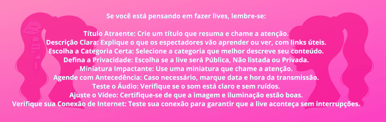 Design gráfico com fundo rosa degradê, apresentando uma lista de dicas para fazer vidas de forma eficaz, com ícones estilizados que remetem à criatividade no empreendedorismo e à comunicação moderna.
