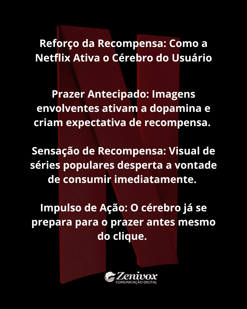 Estratégia de Reforço da Recompensa da Netflix — Como a plataforma utiliza gatilhos psicológicos para ativar o cérebro do usuário, antecipando o prazer e incentivando o consumo imediato.