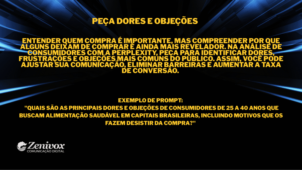 Análise de consumidores com IA, identificando dores, frustrações e objeções para melhorar comunicação, conversão e a pesquisa de mercado.