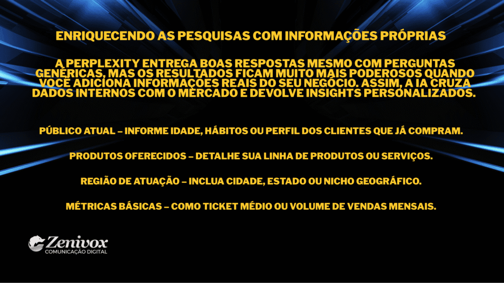 Como fazer pesquisa de mercado com a Perplexity usando dados internos da empresa para gerar insights personalizados.