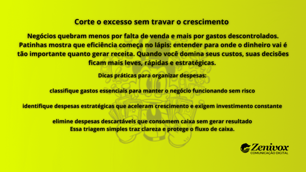 Painel explicando como o controle de despesas e a eficiência financeira são pilares do comportamento de um Investidor Inteligente, destacando práticas para cortar excessos sem comprometer o crescimento.