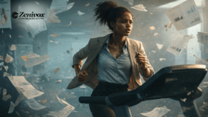 Jovens empreendedores correndo contra o caos do início do negócio, simbolizando foco, disciplina e gestão para quem quer se tornar um empreendedor do zero.