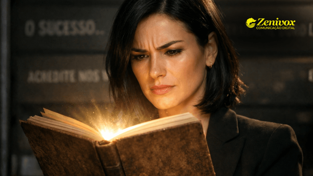 Mulher lendo livros de empreendedorismo fora do radar, representando conhecimento estratégico, aprendizado prático e visão empresarial