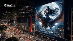 Exemplo de outdoors criativos em grande escala, mostrando uma campanha visual impactante que transforma a paisagem urbana em experiência de marca memorável.