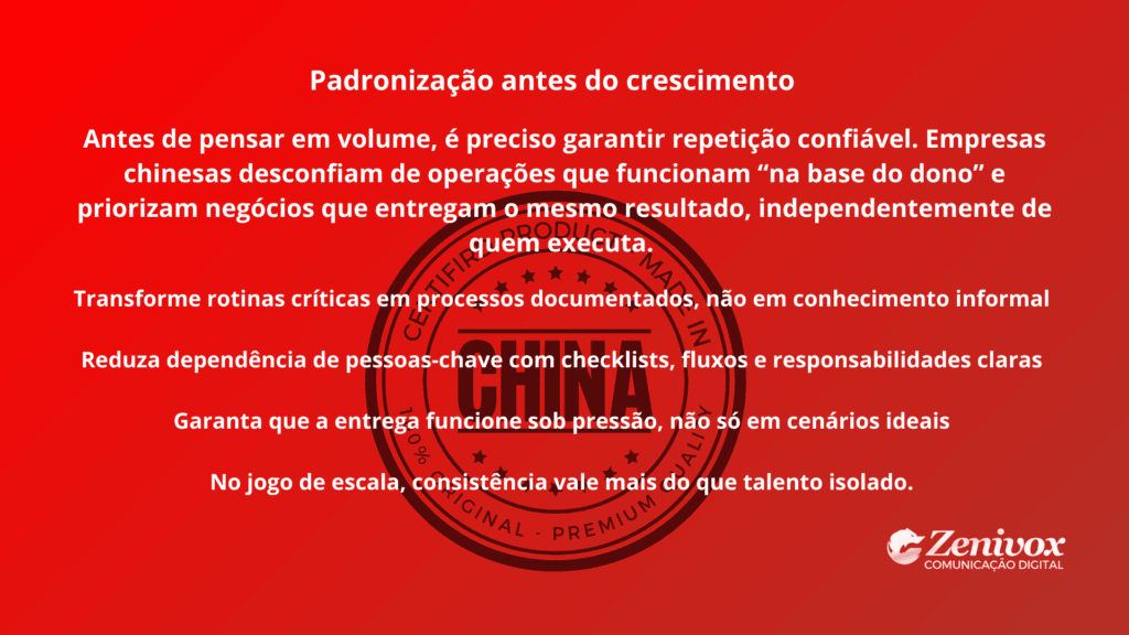 Arte conceitual sobre Estruture processos e compliance, destacando organização empresarial, padronização operacional e governança como base para crescimento sustentável e atração de investimentos.