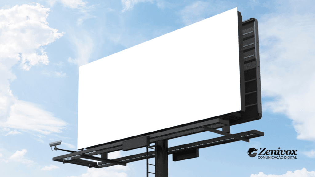 Painel de outdoor representando estratégias de mídia paga utilizadas para divulgar anúncios e campanhas publicitárias.